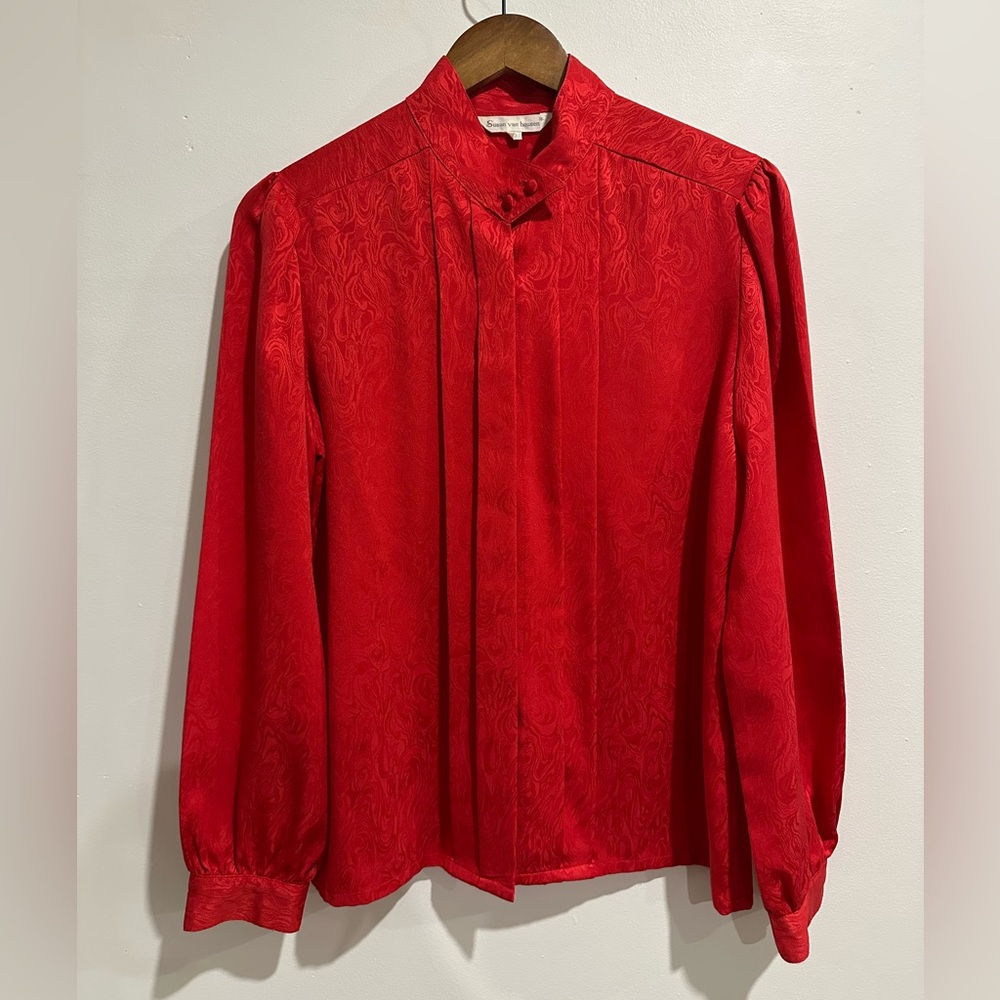 SUSAN VAN HEUSEN Vintage Red Patterned Elegant Holiday Blouse Size‎ 10